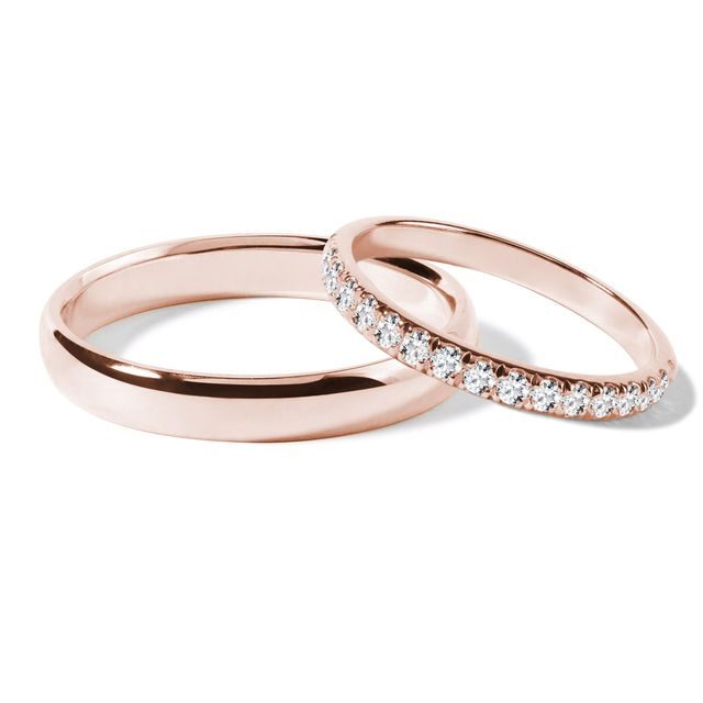 Elegantní snubní sada prstenů v růžovém zlatě