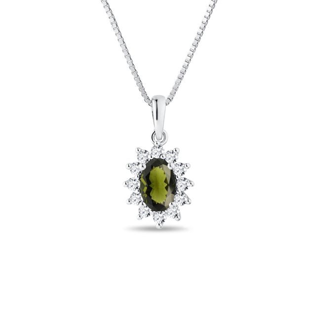 MOLDAVITE NECKLACE WITH DIAMONDS IN WHITE GOLD - MOLDAVITE NECKLACES - NECKLACES