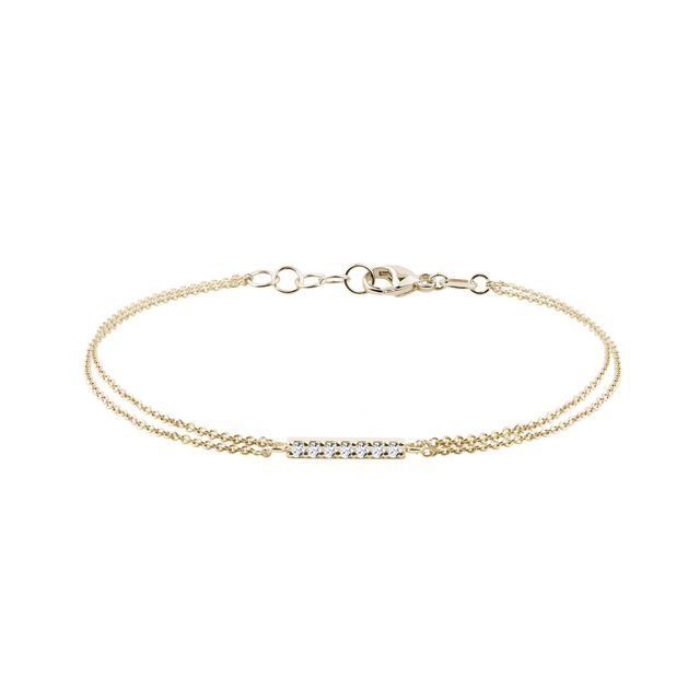 GOLD DOUBLE BRACELET WITH A DIAMOND BAR - DIAMOND BRACELETS - BRACELETS