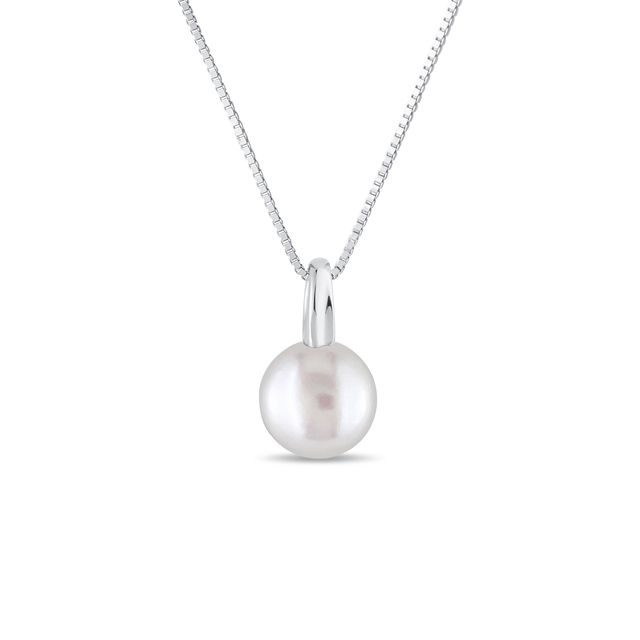 WHITE GOLD NECKLACE WITH A FRESHWATER PEARL - PEARL PENDANTS - PEARL JEWELRY