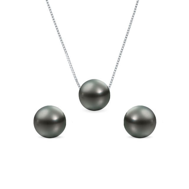 TAHITIAN PEARL JEWELLERY SET IN WHITE GOLD - PEARL SETS - PEARL JEWELLERY