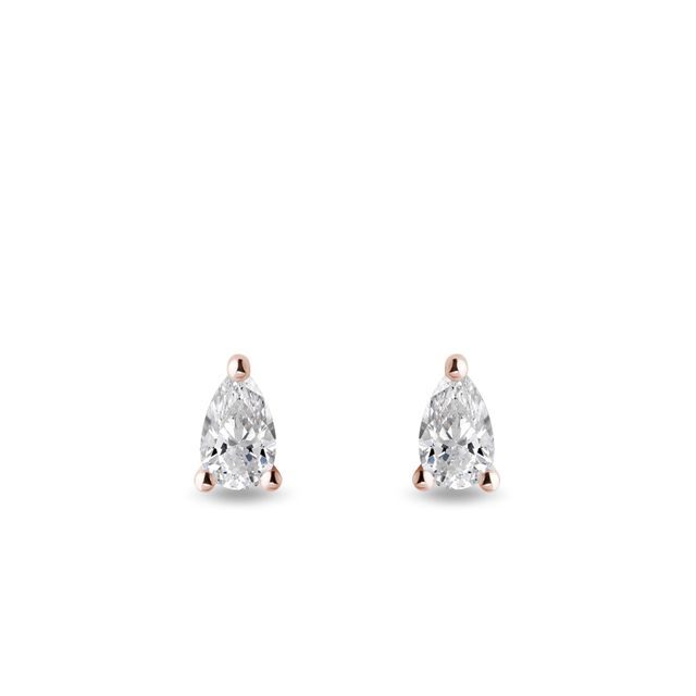 BOUCLES D'OREILLES EN OR ROSE ET DIAMANTS TAILLE POIRE - PUCES D'OREILLES EN DIAMANT - BOUCLES D'OREILLES