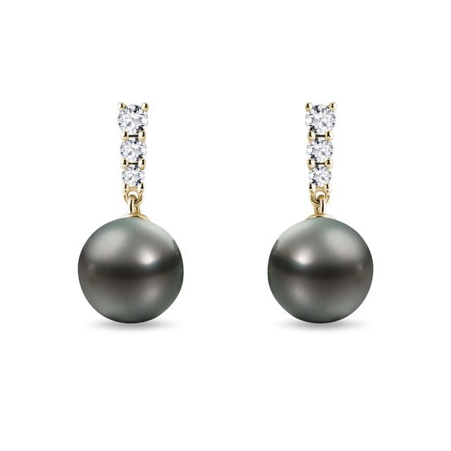 NÁUŠNICE ZE ŽLUTÉHO 14K ZLATA S TAHITSKOU PERLOU - PERLOVÉ NÁUŠNICE - PERLOVÉ ŠPERKY