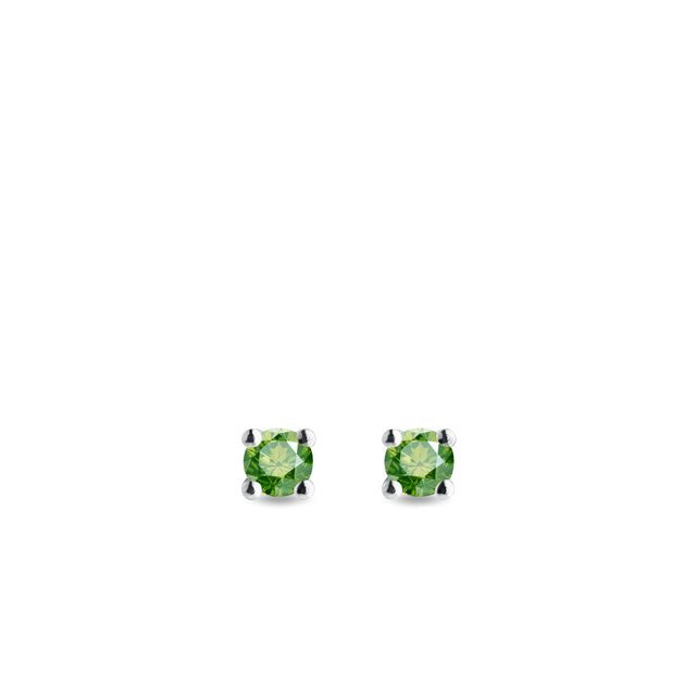 MALUTKIE KOLCZYKI Z BIAŁEGO ZŁOTA Z ZIELONYMI DIAMENTAMI - DIAMENTOWE KOLCZYKI SZTYFTY - KOLCZYKI