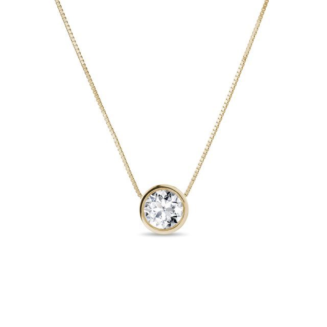 GOLD NECKLACE WITH A BEZEL SET DIAMOND PENDANT - DIAMOND NECKLACES - NECKLACES