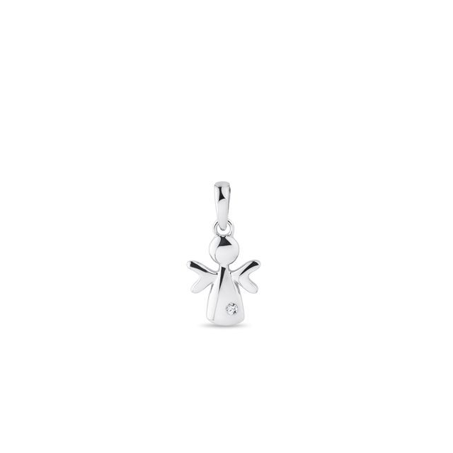 CHILDREN'S WHITE GOLD ANGEL PENDANT WITH A DIAMOND - PENDANTS - NECKLACES
