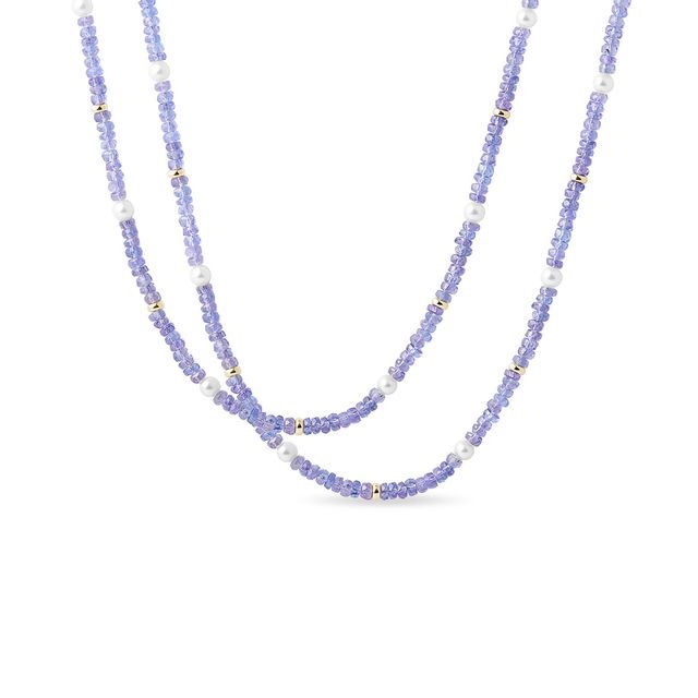 COLLIER EN OR JAUNE AVEC TANZANITES ET PERLES - COLLIERS AVEC MINÉRAUX - COLLIERS