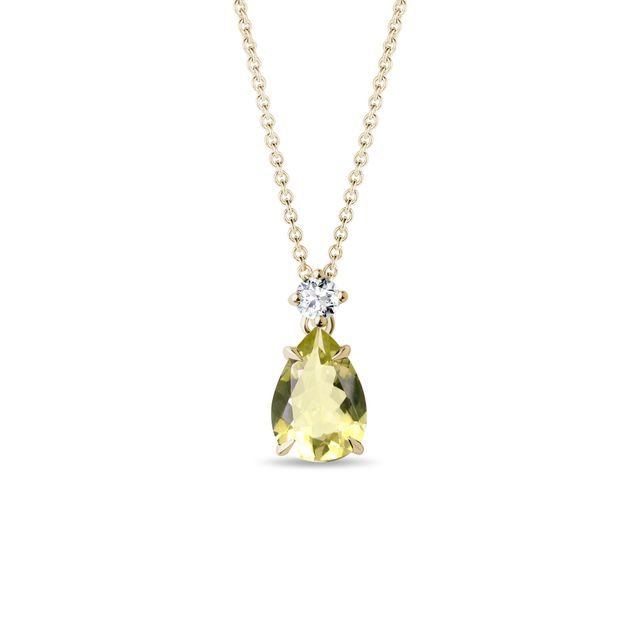 DIAMOND AND LEMON QUARTZ NECKLACE IN YELLOW GOLD - GEMSTONE NECKLACES - NECKLACES