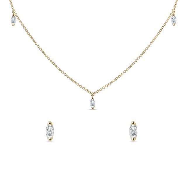 MARQUISE DIAMOND GOLD EARRING AND NECKLACE SET - DIAMOND SETS - FINE JEWELRY