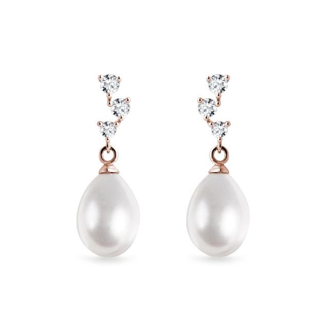 Luxuriöse Perlenohrringe mit Diamant in Roségold