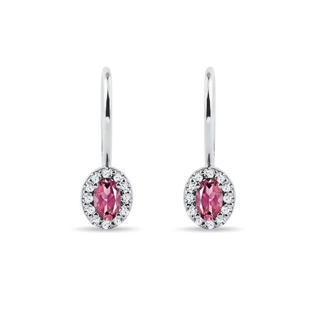 OVAL TOURMALINE AND DIAMOND WHITE GOLD HALO EARRINGS - TOURMALINE EARRINGS - EARRINGS