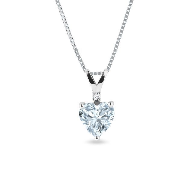 AQUAMARINE HEART NECKLACE IN WHITE GOLD - AQUAMARINE NECKLACES - NECKLACES