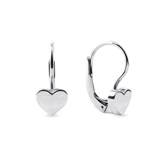 BOUCLES D'OREILLES D'OR BLANC EN FORME DE CŒUR - BOUCLES D'OREILLES POUR ENFANTS - BOUCLES D'OREILLES