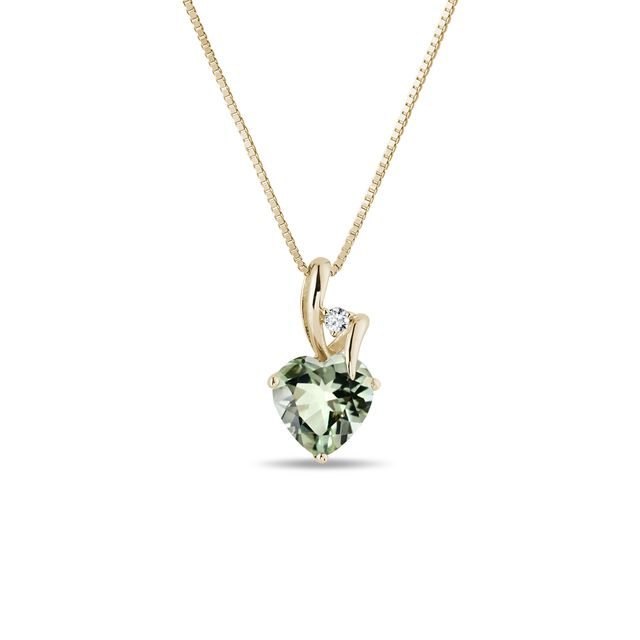 Zlatý náhrdelník srdce se zeleným ametystem