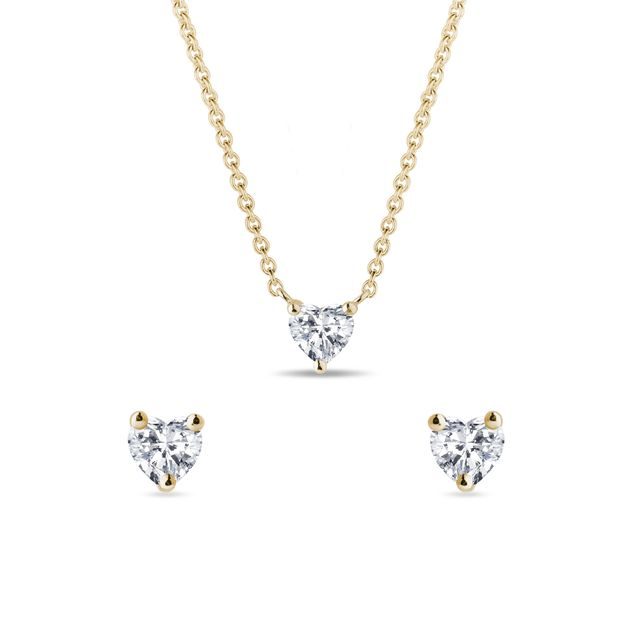 DIAMOND HEART GOLD EARRING AND NECKLACE SET - DIAMOND SETS - FINE JEWELRY