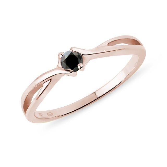 BAGUE EN OR ROSE AVEC UN DIAMANT NOIR - BAGUES DE FIANÇAILLES AVEC DIAMANTS DE COULEUR - BAGUES DE FIANÇAILLES