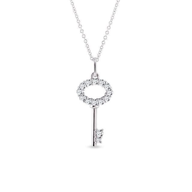 WHITE GOLD KEY PENDANT WITH DIAMONDS - DIAMOND NECKLACES - NECKLACES