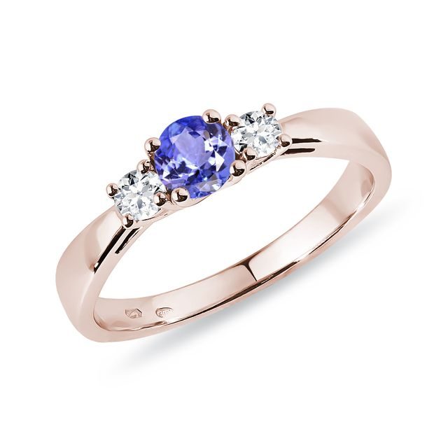 Tanzanitový prsteň s diamantmi v ružovom zlate