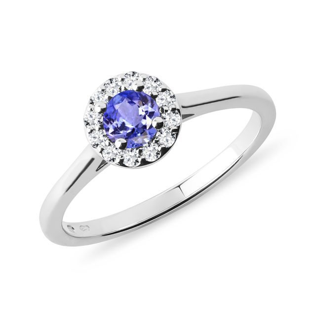 TANZANITE AND DIAMOND HALO RING IN WHITE GOLD - TANZANITE RINGS - RINGS