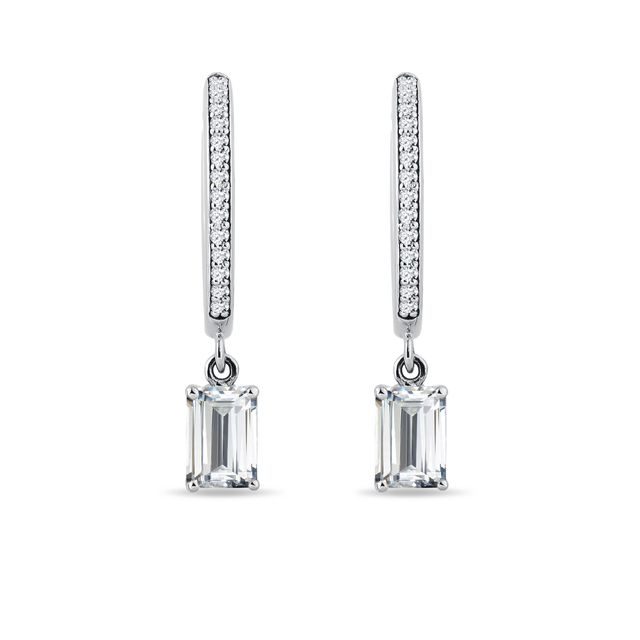 BOUCLES D'OREILLES EN OR BLANC AVEC MOISSANITES TAILLE ÉMERAUDE - BOUCLES D'OREILLES EN OR BLANC - BOUCLES D'OREILLES