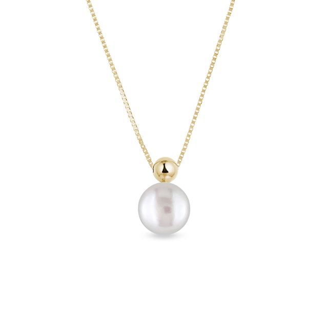 NECKLACE WITH PEARL IN YELLOW GOLD - PEARL PENDANTS - PEARL JEWELRY