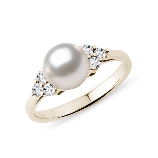 AKOYA PEARL AND DIAMOND YELLOW GOLD RING - PEARL RINGS - PEARL JEWELLERY