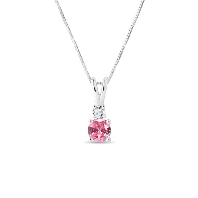 PINK SAPPHIRE AND DIAMOND PENDANT NECKLACE IN WHITE GOLD - SAPPHIRE NECKLACES - NECKLACES