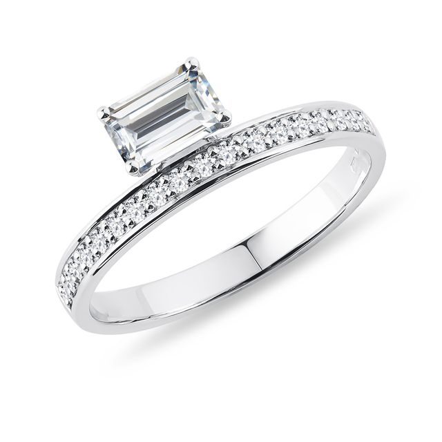 MOISSANITE AND DIAMOND RING IN 14K WHITE GOLD - WHITE GOLD RINGS - RINGS