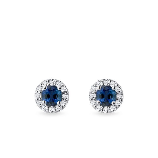 SAPPHIRE AND DIAMOND HALO EARRINGS IN WHITE GOLD - SAPPHIRE EARRINGS - EARRINGS