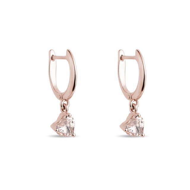BOUCLES D'OREILLES EN OR ROSE AVEC MORGANITES TAILLE CŒUR - BOUCLES D'OREILLES EN MORGANITE - BOUCLES D'OREILLES