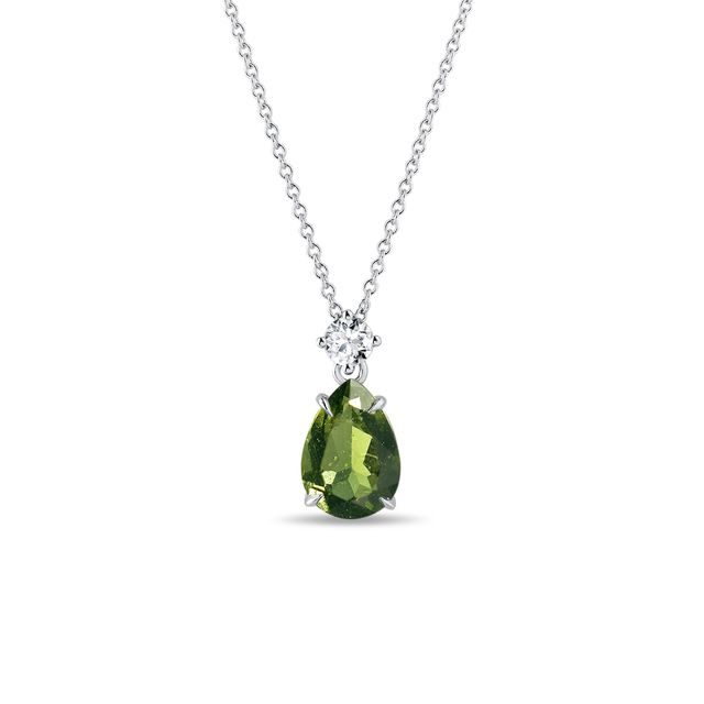 COLLIER EN OR BLANC AVEC SA MOLDAVITE ET SON BRILLANT - COLLIERS AVEC MOLDAVITE - COLLIERS