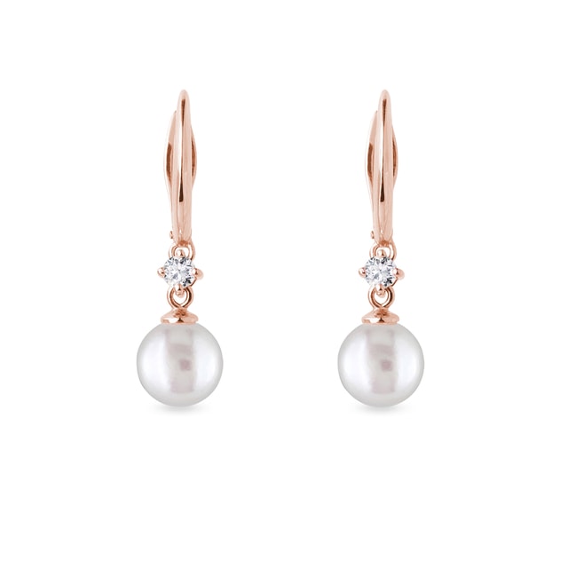 FRESHWATER PEARLS AND DIAMOND EARRINGS IN ROSE GOLD - PEARL EARRINGS - PEARL JEWELLERY