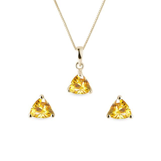 ENSEMBLE DE BIJOUX EN OR JAUNE AVEC CITRINES - PARURES DE BIJOUX - BIJOUX KLENOTA