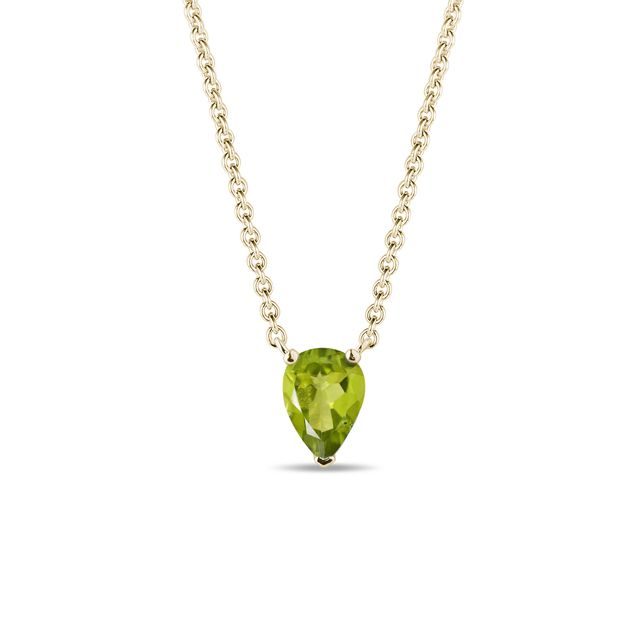 Zlatý náhrdelník s olivínem ve tvaru kapky