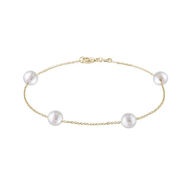KETTENARMBAND MIT 4 SÜSSWASSERPERLEN IN GELBGOLD - PERLEN ARMBÄNDER - PERLEN