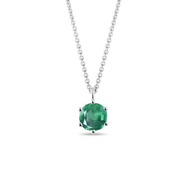 PENDENTIF EN OR BLANC SERTI D'UNE ÉMERAUDE - COLLIERS AVEC ÉMERAUDE - COLLIERS