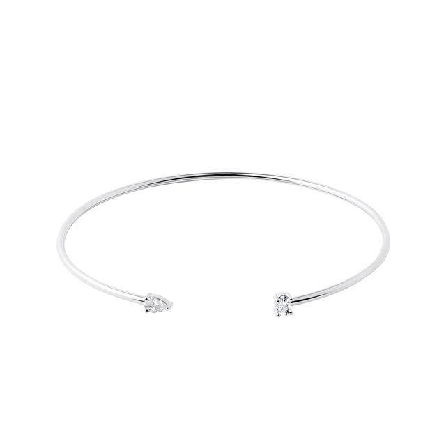 BRACELET JONC EN OR BLANC ET DIAMANTS - BRACELETS MANCHETTE - BRACELETS