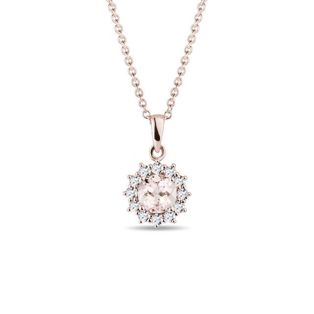 COLLIER D'OR ROSE AVEC MORGANITE ET BRILLANTS - COLLIERS AVEC MORGANITE - COLLIERS