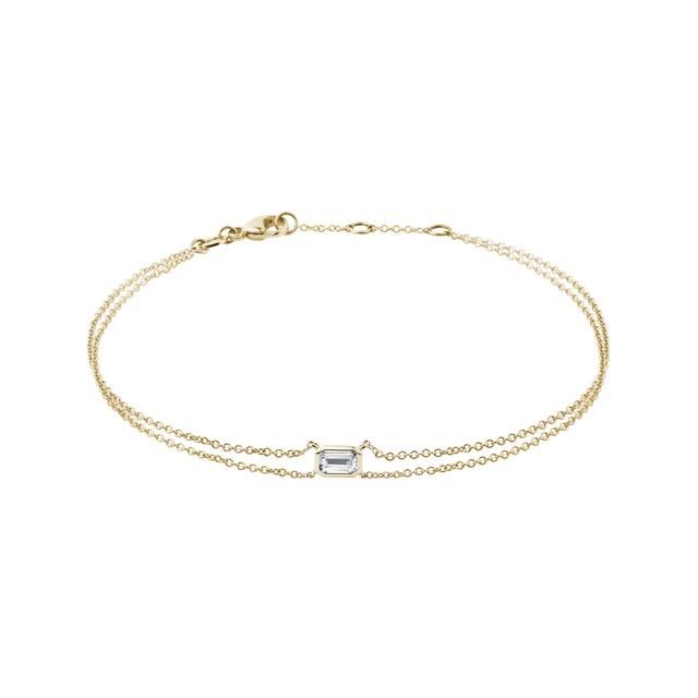 14K YELLOW GOLD DOUBLE CHAIN BRACELET WITH A LAB GROWN DIAMOND - DIAMOND BRACELETS - BRACELETS