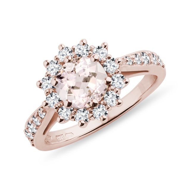ROSÉGOLDRING MIT RUNDEM MORGANIT UND DIAMANTEN - RINGE MORGANIT - RINGE