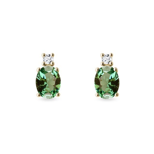 Green tourmaline and diamond earrings in yellow gold
