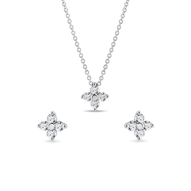 PARURE TRÈFLE À QUATRE FEUILLES EN OR BLANC AVEC DIAMANTS - PARURES DE BIJOUX - BIJOUX KLENOTA