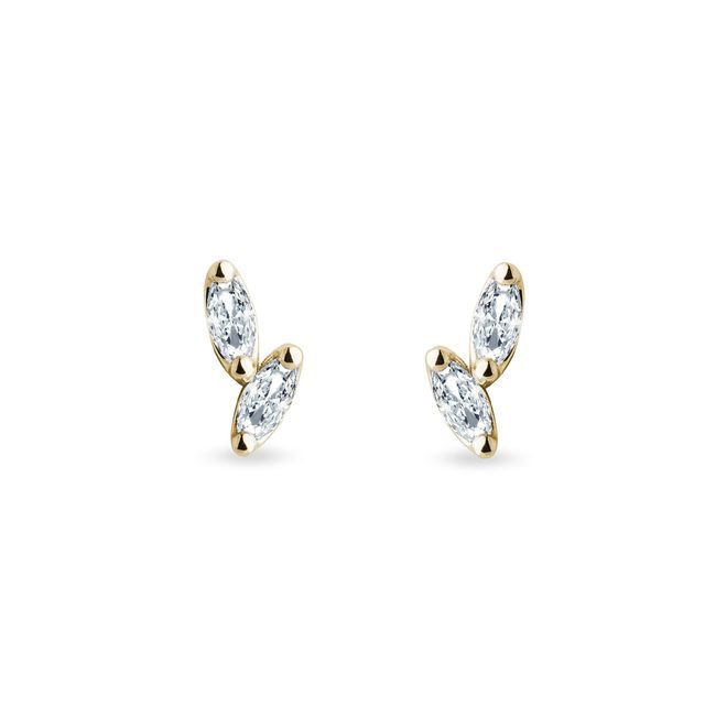 BOUCLES D'OREILLES EN OR JAUNE 14 CARATS AVEC DIAMANTS TAILLE MARQUISE - PUCES D'OREILLES EN DIAMANT - BOUCLES D'OREILLES