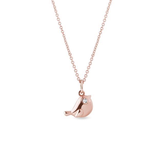 PENDENTIF OISEAU OR ROSE AVEC DIAMANT - COLLIERS POUR ENFANTS - COLLIERS