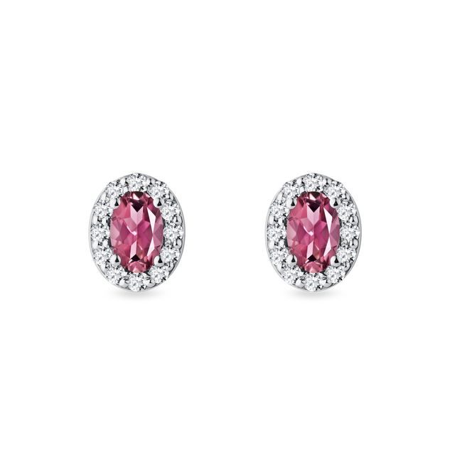 OVAL TOURMALINE AND DIAMOND WHITE GOLD HALO STUD EARRINGS - TOURMALINE EARRINGS - EARRINGS