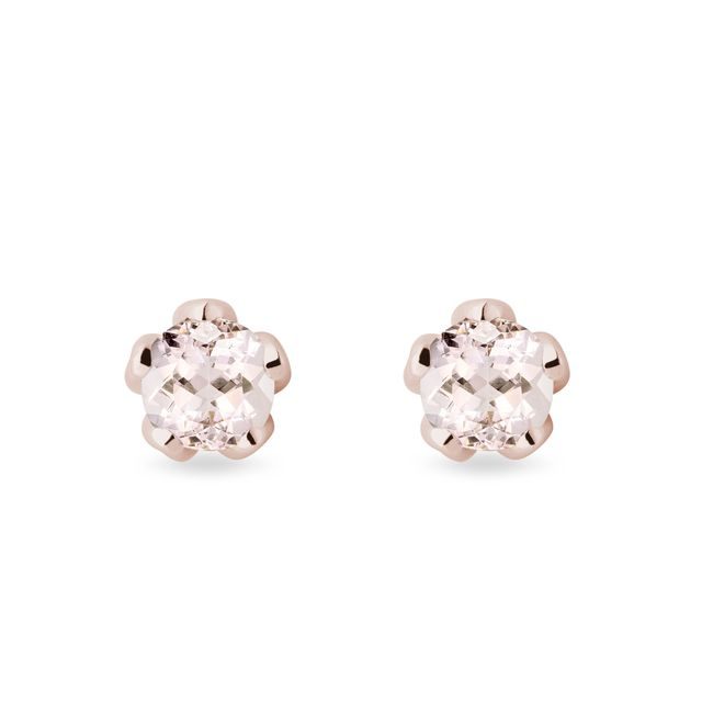 PUCES D'OREILLES EN OR ROSE ET MORGANITE - BOUCLES D'OREILLES EN MORGANITE - BOUCLES D'OREILLES