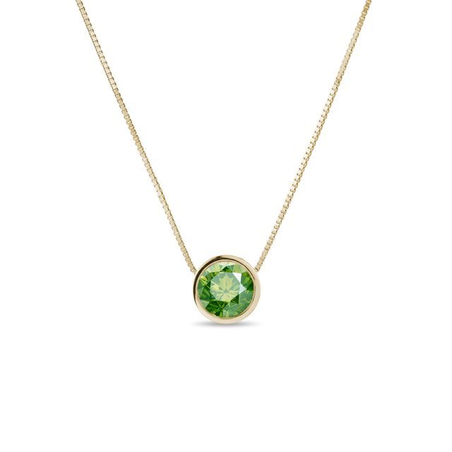 NÁHRDELNÍK ZO ŽLTÉHO 14 KT ZLATA SO ZELENÝM DIAMANTOM - NÁHRDELNÍKY S DIAMANTMI - NÁHRDELNÍKY