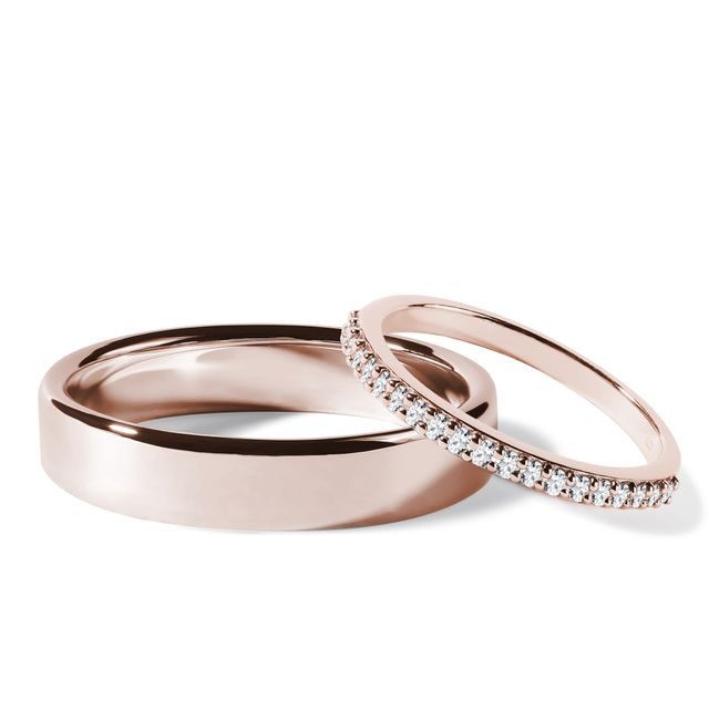 ENSEMBLE D’ALLIANCES EN OR ROSE, SEMI-ÉTERNITÉ AVEC DIAMANTS - ENSEMBLE D’ALLIANCES EN OR ROSE - ALLIANCES DE MARIAGE