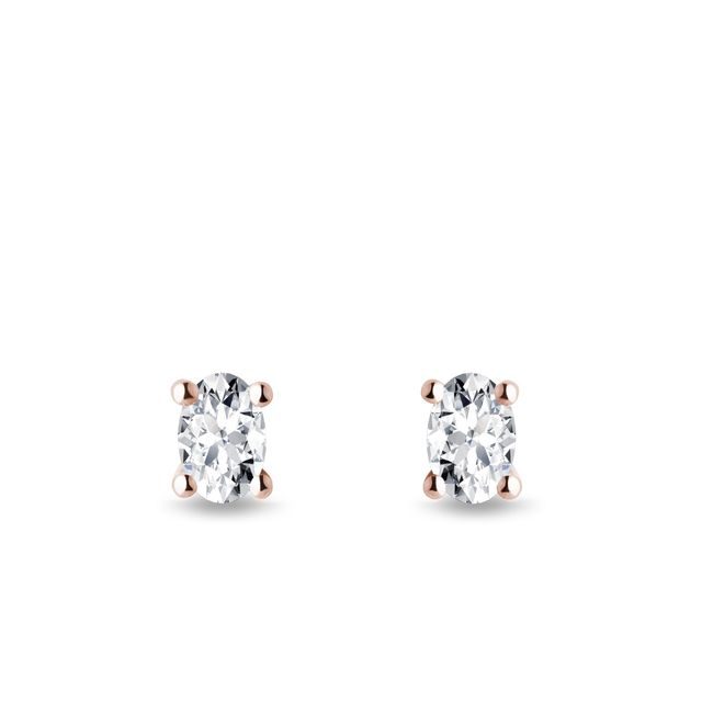 BOUCLES D'OREILLES EN OR ROSE ET DIAMANTS TAILLE OVALE - PUCES D'OREILLES EN DIAMANT - BOUCLES D'OREILLES