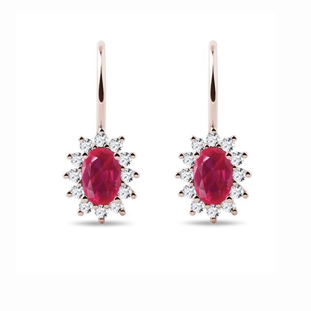 BOUCLES D'OREILLES EN OR ROSE AVEC RUBIS ET DIAMANTS - BOUCLES D'OREILLES EN RUBIS - BOUCLES D'OREILLES